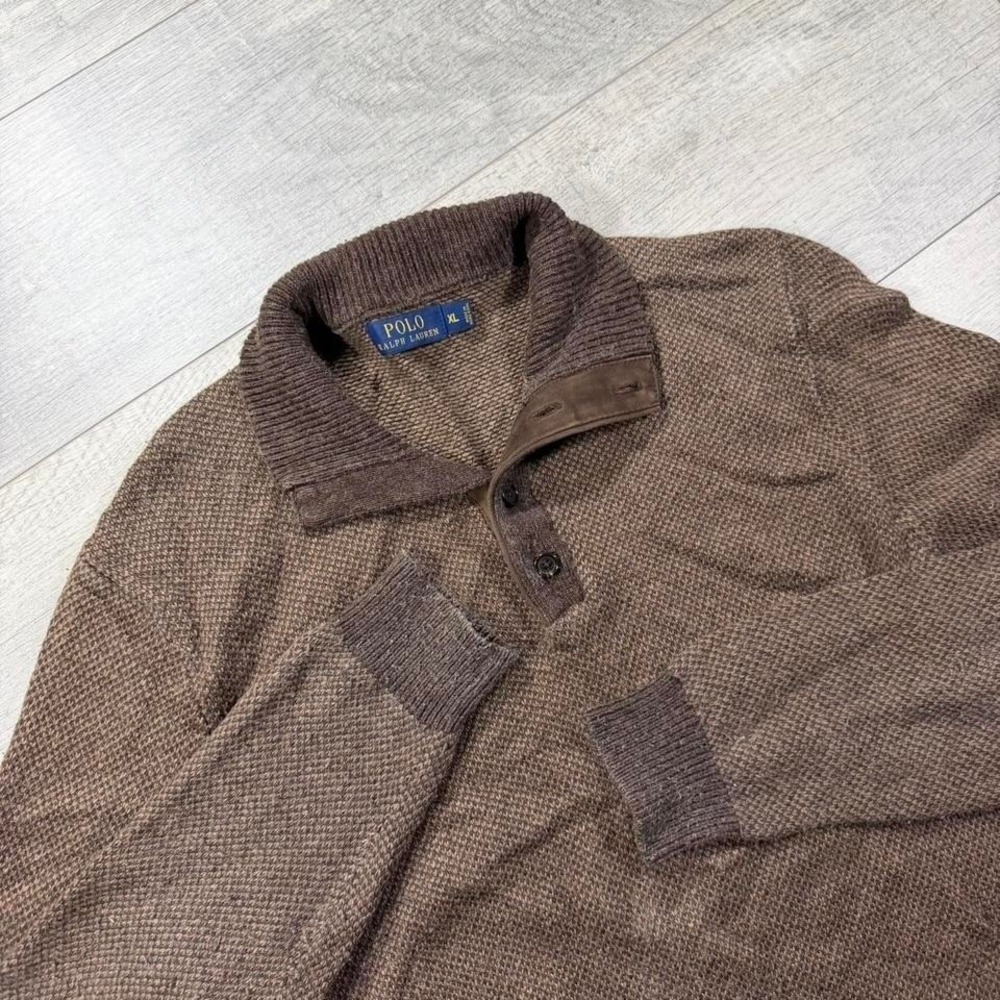 Vintage 90s Ralph Lauren Brown quarter button Henley pullover sweatshirt Size XL